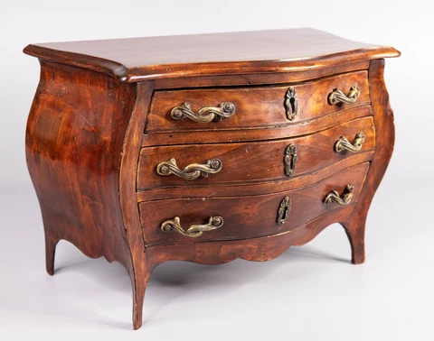 Antique 19th C. French Mahogany Salesman Sample Miniature Chest Jewelry Box Cover
