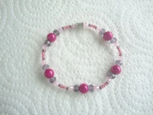 Handmade Pink & Amethyst Bead Elasticated Bracelet. - Picture 1 of 2
