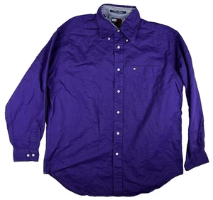 VINTAGE Tommy Hilfiger Shirt Large Purple Solid Long Sleeve Button Down 90s Y2K - Picture 1 of 11