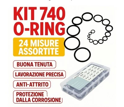 KIT 740 O-RING IN GOMMA NITRILE NBR24 MISURE ASSORTITE – IMPERMEABILIZZAZIONE - Immagine 1 di 4