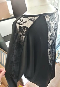 Black Long Top Lace Accent Batwing Style Plus Size 18 - Picture 1 of 3