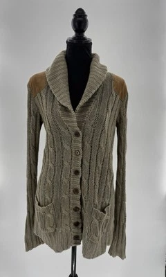 Ralph Lauren Cardigan Sweater Green Suede Shoulder Patches Women’s Size S - Image 1 of 4
