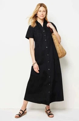 J.jill 亚麻和棉长裙,尺寸 2X 黑色纽扣 S/S 波西米亚 — 第 1/4 张图片