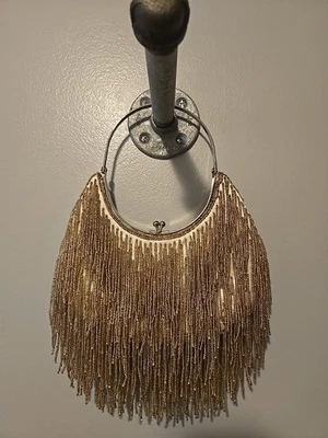 Винтажный ар-деко шампанского и серебра бисером вечерняя сумка Flapper Gatsby сумочка - Изображение 1 из 4