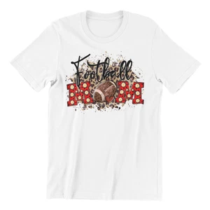 Football Mom T-Shirt, White Cotton, Polka Dot Design, Leopard Print Accent - Picture 1 of 4