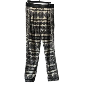 LUXE Black Beige Lace Print Jogger Pants Lounge Pants Sweatpants Leggings - Picture 1 of 10