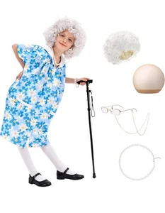 100 Days of School Old Lady Costume for Kids Girls Cosplay Grandma - XL - Picture 1 of 7