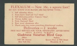 1947 Woodside NY Gladstone Venetian Blind Corp Sells Flexalum At 38c Sq Foot - Picture 1 of 1