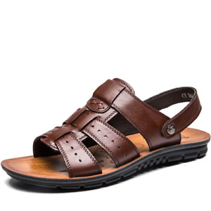 Summer Mens Beach Open Toe Driving Leather Flats Sandals Outdoor Casual Slippers