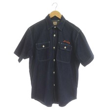 Sugar Cane Work Shirt Denim Short Sleeve Embroidery Cotton Navy Blue M JAPAN