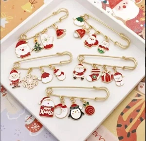 BULK LOT OF 5 Brooch Pins Santa Claus Penguin Snowman Christmas Holiday Gifts - Picture 1 of 6