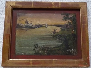 Russische Dorfansicht auf Holz, 1912, G.Zekowa, Rahmen Blattvergoldung - Bild 1 von 12