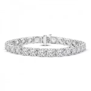 Zircon Tennis Bracelet 925 Sterling Silver 20 ct tw Round Paved 14K White Gold - Picture 1 of 1