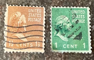 Vintage Used USPS George Washington 1 Cent & Martha 1 1/2 Cent Stamp - Picture 1 of 3