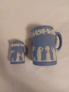 Vintage Pair of Wedgwood Pale Blue Jasperware Small Creamer Pitchers  - Picture 1 of 17