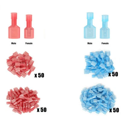 200PCS Connectors Spade Terminals Kit Male Female Nylon Quick Disconnect  Wire - Image 1 of 4