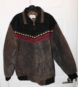 Vintage Leather Brown Multi Suede Leather Zip Jacket sz M - Picture 1 of 6