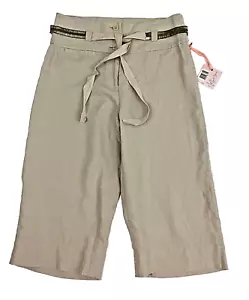 Capris Linen Beige Drawstring Wide Leg Sz 8 Intuitions NWT - Picture 1 of 12