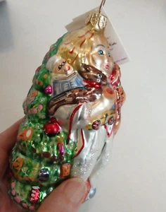 VTG RADKO Glass Christmas Ornament Tree Candy Child Doll Monkeys Tag Poland 5" - Picture 1 of 7