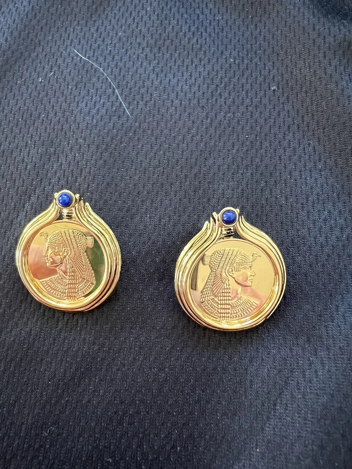 Franklin Mint Chapado en Oro Amarillo Cleopatra Clip en Pendientes con Piedra Gema de Lapislázuli Foto 1 de 3