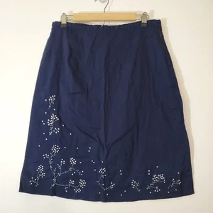 Mujer Antigua Falda Azul Marino Talla 12 100% Algodón Floral Bordado Cremallera Lateral Ligera - Imagen 1 de 5