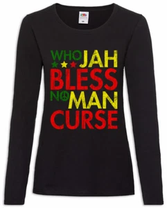 Who Jah Bless No Man Curse Damen Langarm T-Shirt Rasta Rastafari Irie Reggae - Picture 1 of 1