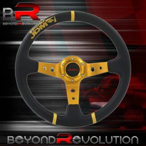 3 Spokes 350mm Universal Black PVC Leather Gold Aluminum Steering Wheel - Picture 1 of 4