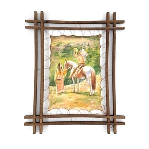 Native American Portrait Framed Leather Surface Fine Art Oil Painting Wall Decor - Picture 1 of 3
