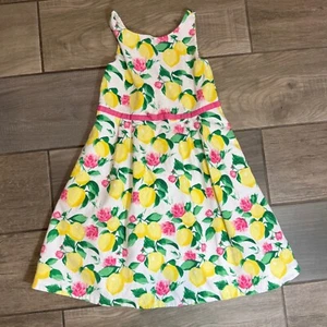 Janie and Jack Lemon Print Dress Pink Ribbon Accent Girls Size 6 - Picture 1 of 3