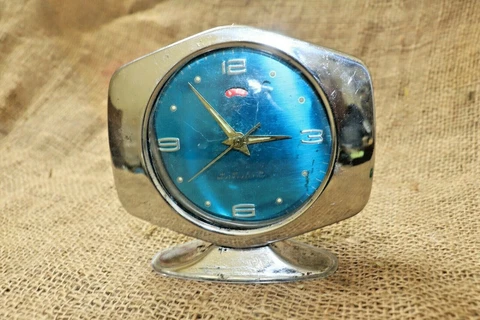 Vintage Rare Alarm Clock like TV, Diamond Mechanical Alarm Clock Dial Blue Face Cover