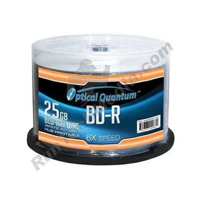 50 OQ 6x 25GB Blu-ray BD-R White Inkjet Printable Blank Discs OQBDR06WIP-H-50 - Image 1 of 2