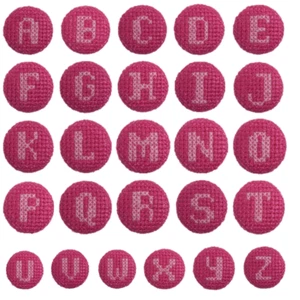 1 x Alphabet Cross Stitch Pink On Fuchsia 40 Lignes 25mm Craft Buttons - Picture 1 of 27