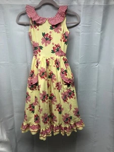 Vtg Girls Daisy Kingdom Cottagecore Yellow Gingham Cherries  Dress Sz 10 - Picture 1 of 8