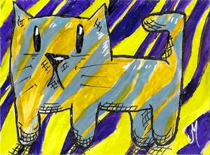 Katze Druck ACEO Gemälde Kunst Abstrakt Original Sammlerstück Signiert von Josh Merritt - Bild 1 von 1