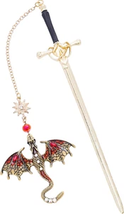 Sward Fourth Wing Bookmark - Fantasy Dragon Book Mark Vintage Tassel Metal Penda - Picture 1 of 8