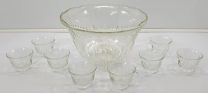 *B) Vintage Large Scalloped Grape Vine 8-Glass Cup Punch Bowl Set - Picture 1 of 14