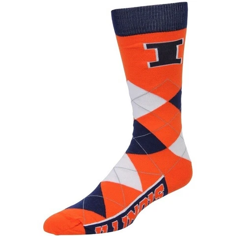 New! Illinois Fighting Illini Navy Orange Mens Argyle Crew Socks NCAA OSFM Cover