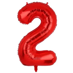 40 Inch 2 Red Number Balloons Mylar Foil Helium Digital Balloons Baby Shower ... - Picture 1 of 3
