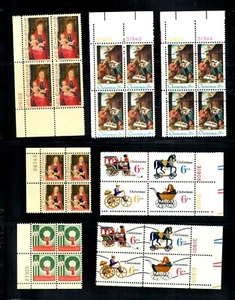 U.S. 7 Christmas Plate Blocks of 4 MNH Pre OG 1962-1970 Madonna & Baby Wreath - Picture 1 of 1