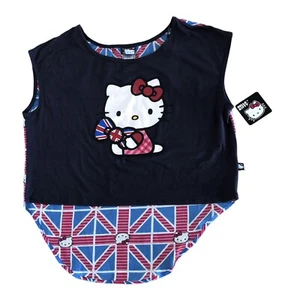 Top sin mangas para mujer Hello Kitty talla M Hi-Lo frontal recortado trasero Union Jack nuevo con etiquetas - Imagen 1 de 9