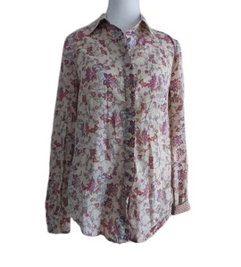 MNG Collection Blouse Button Up Shirt Long Sleeve Cotton Floral Paisley Sz L - Picture 1 of 10