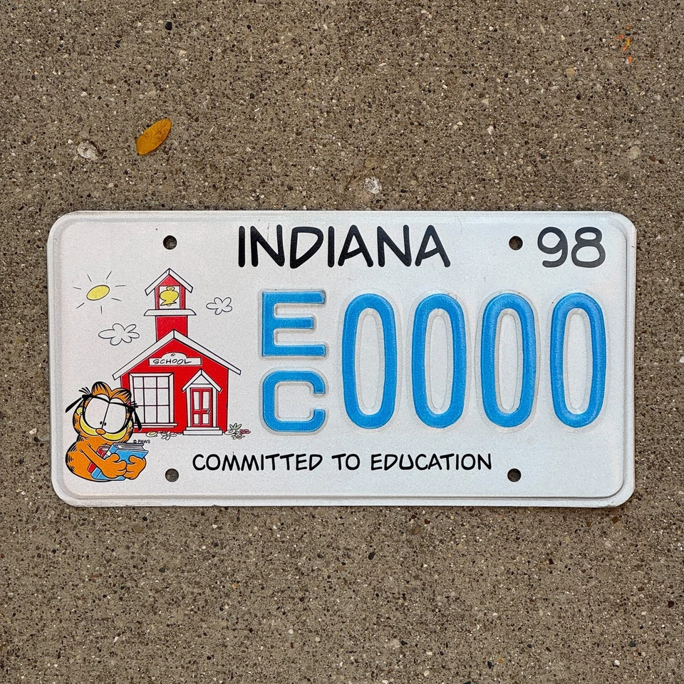 Indiana 1997 1998 muestra gráfica matrícula auto etiqueta garaje educación EC 0000 Foto 1 de 1
