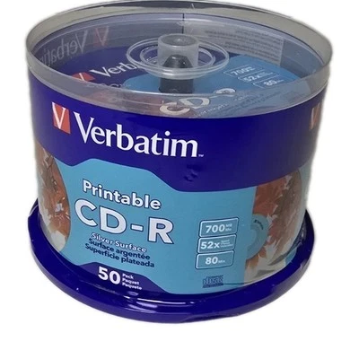 Verbatim CD-R Blank Discs 700MB 80 Min 52X Silver Inkjet Printable Surface 50pk - Image 1 of 2