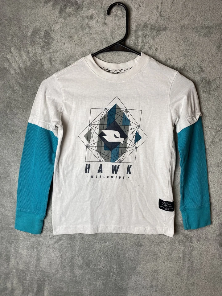 Hawk Kids S длинным рукавом рубашка белый бирюзовый графический дизайн - Изображение 1 из 4