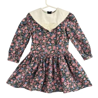 Vestido Floral De Colección Manga Abullonada Cintura Caída Niñas Talla 5 Rosa Azul Encaje Cottagecore Foto 1 de 4