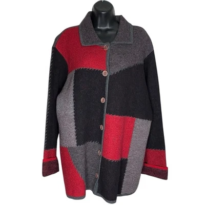 Vtg Liz Claiborne Cardigan Sweater Womens 1X Petite Wool Artsy Boho Cottage Art - Image 1 of 4