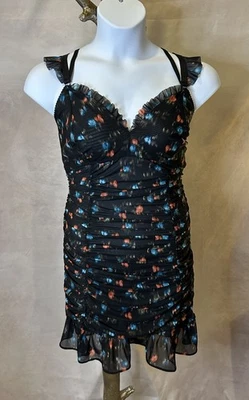 全新无标签 Torrid 曲线黑色花卉褶皱网眼荷叶边内衣加大 2 码 — 第 1/4 张图片