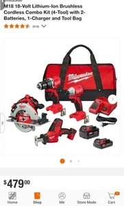 ⭐️NEW⭐️ Milwaukee M18 BRUSHLESS 4-Tool Combo Kit - Picture 1 of 3
