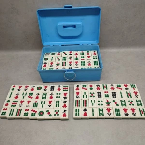 Vintage Chinese Mahjong Set 110 Tiles With Blue Carry Case & Dice  - Picture 1 of 4