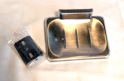 Jabonera elegante y moderna de montaje en pared de cromo cepillado vintage Foto 1 de 4